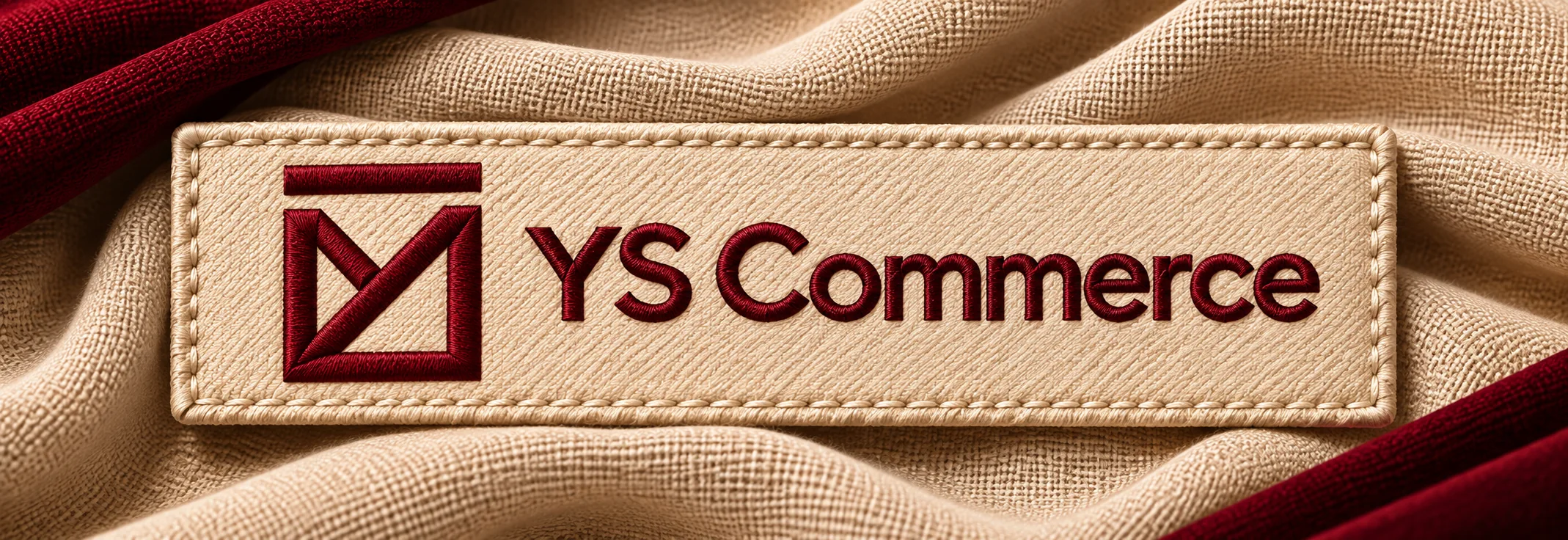 YS Commerce embroidered identity on natural fabric
